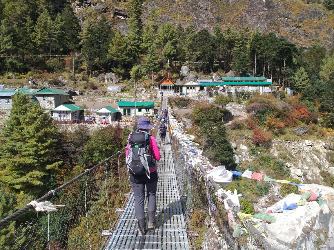 Crossing Suspension bridge to Everest Trek